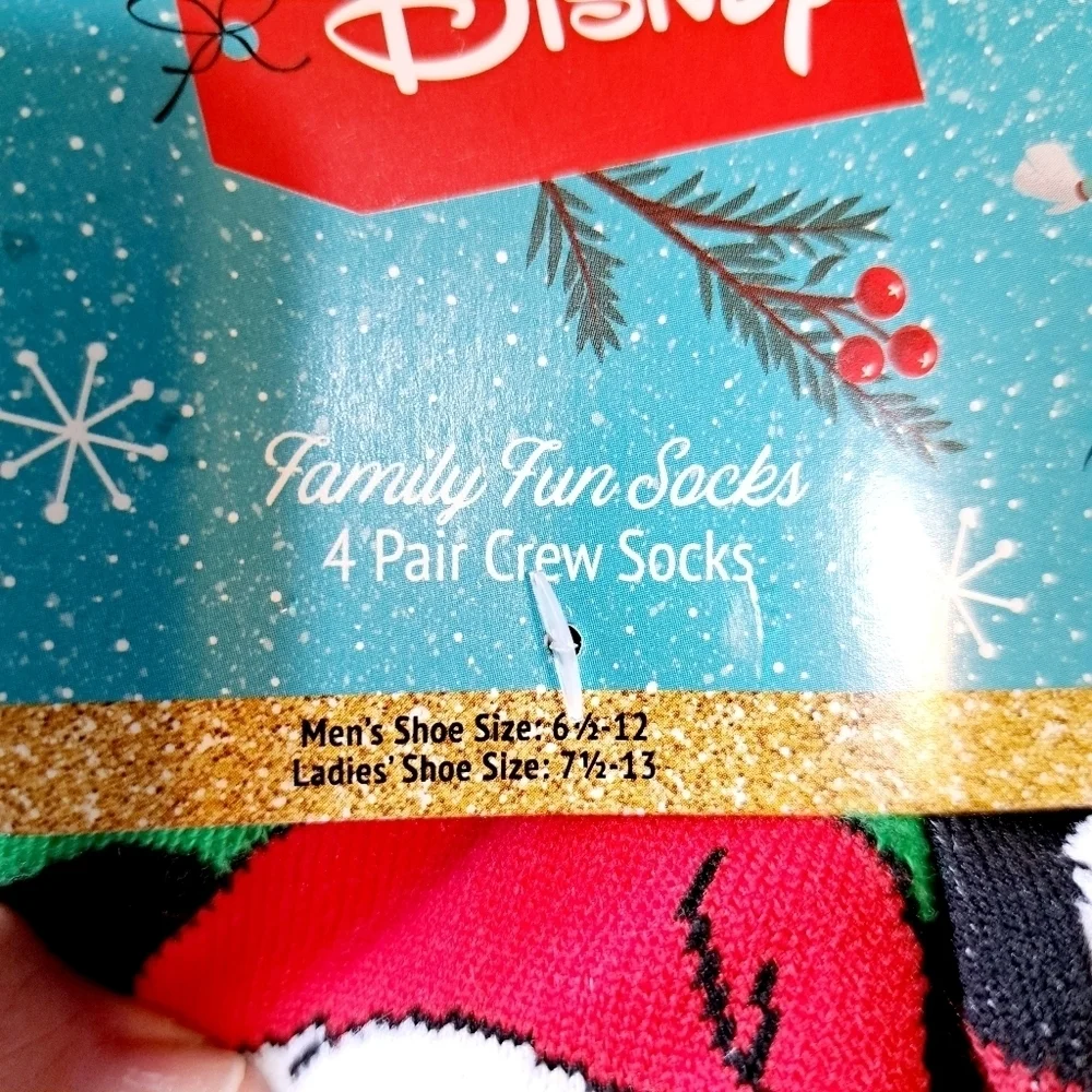 Disney Family Fun Festive Character‎ 4 Pair Holiday Socks
